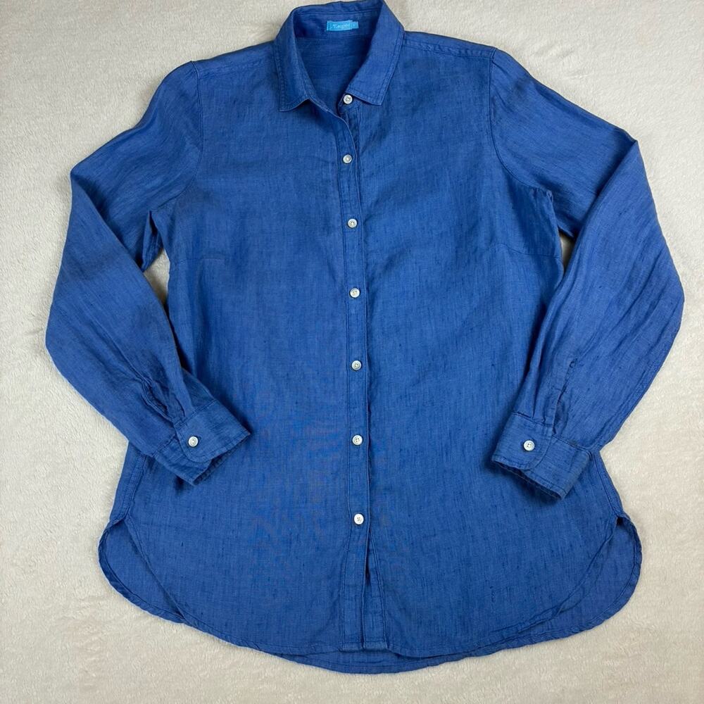 J McLaughlin Linen Long Sleeve Button Down Shirt S Blue